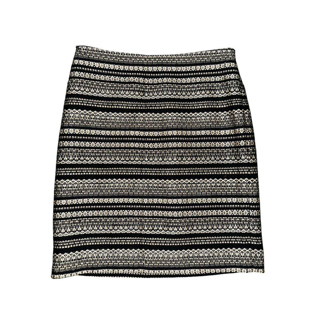 J.McLaughlin Jacquard Pencil Skirt Black Gold Stripe Size 8 Party Business Work